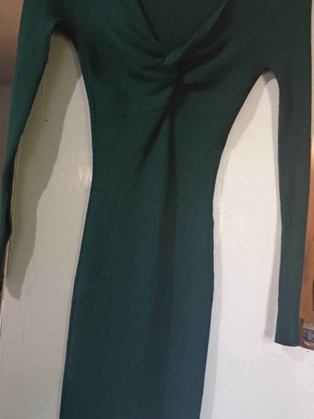 Derek Heart Long Sleeve Twist-Front Ribbed Dress in Forest Green